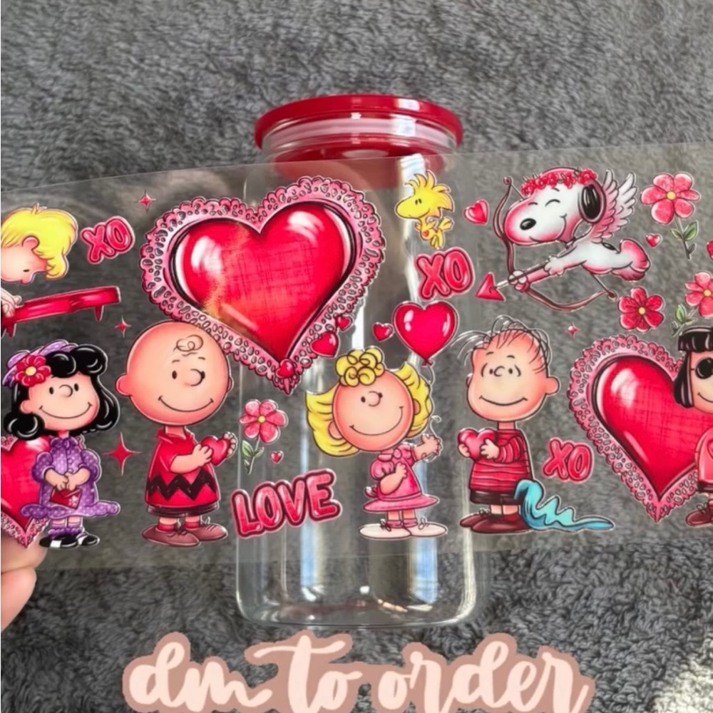 Peanuts cartoon characters valentines 16oz cup - Picture 2 of 2